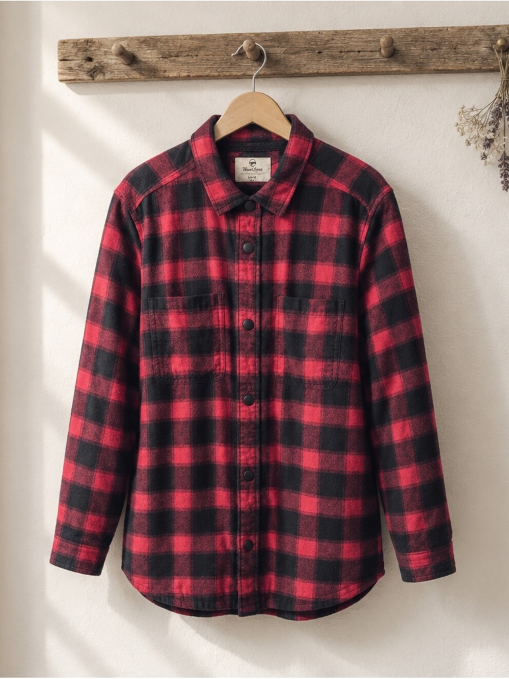 Men's Red and Black Plaid Button-Up Shirt Jacket